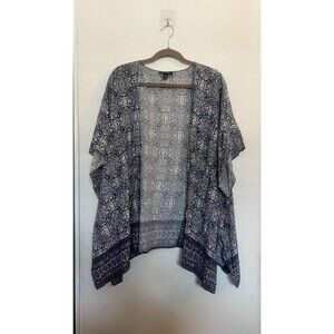 TORRID Blue White Floral Boho Kimono Jacket Open Front Plus Size 2/3